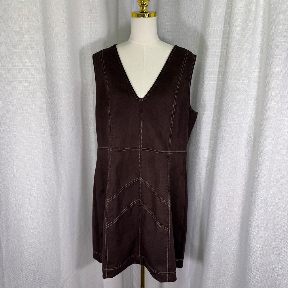 NEW Old Navy x Anna Sui‎ Vegan Suede Mini Dress Women XL Brown - Picture 2 of 16
